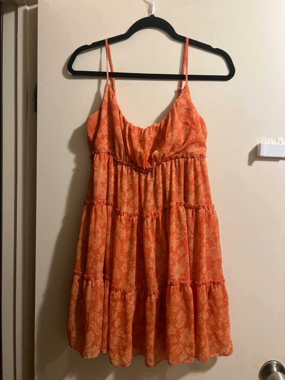 Trixxi Orange Smocked Tank Top with Floral Texture